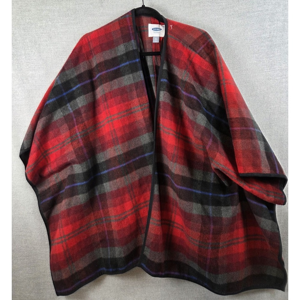 Old Navy Poncho Womens M/L Red Tartan Plaid Shawl Wrap Cape Western Boho Preppy